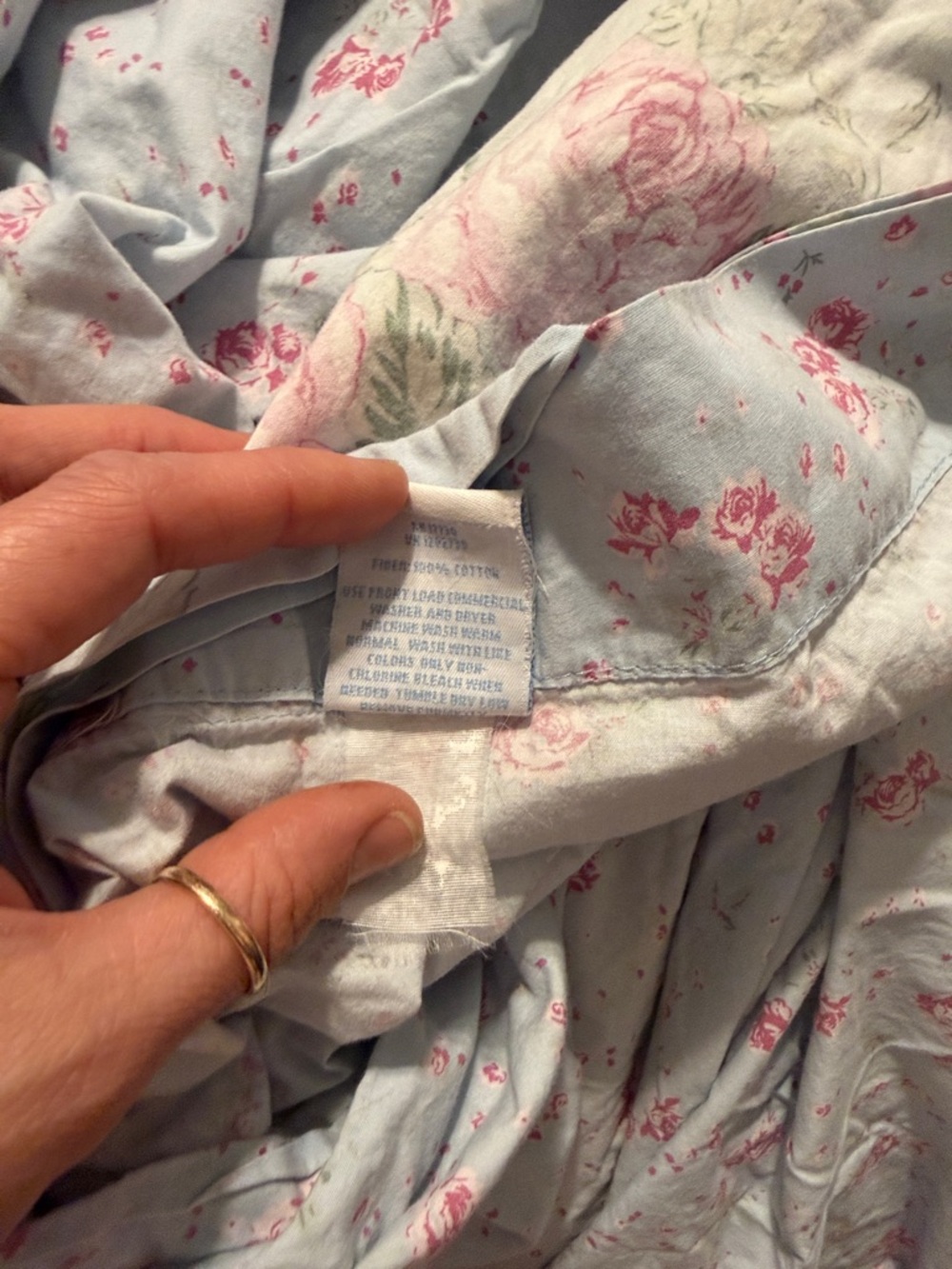 (Flawed) Shabby Chic Blue Floral Queen Duvet Cover 100% Cotton Natural Fibers - Picture 10 of 10